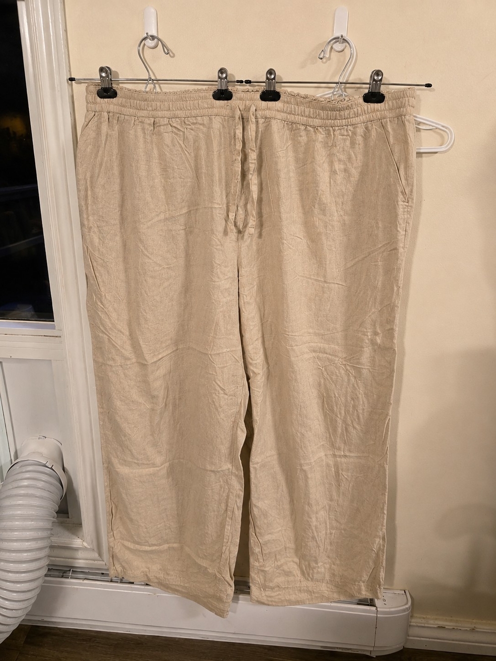 Women's Wide-Leg Drawstring Linen-Blend Pants in Beige